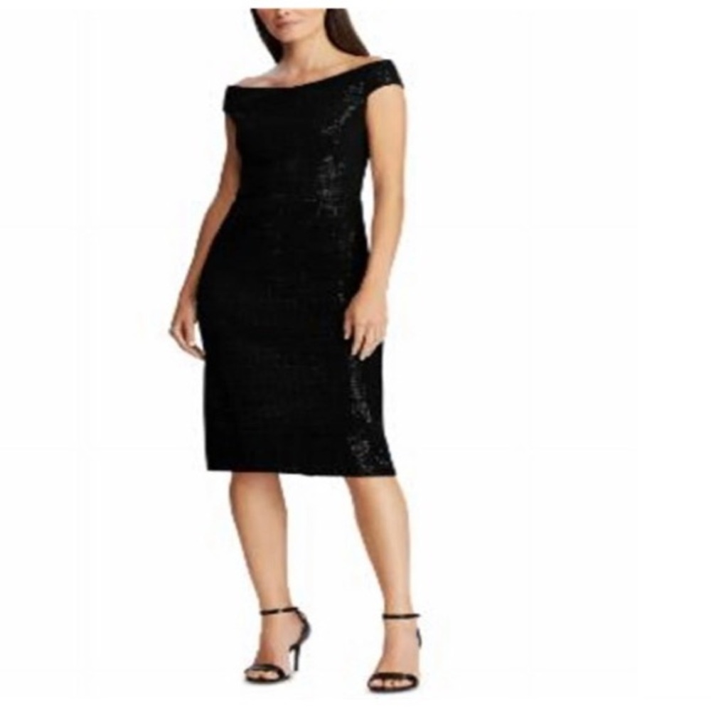 Lauren Ralph Lauren Evening Sequins Dress with Mesh Overlay